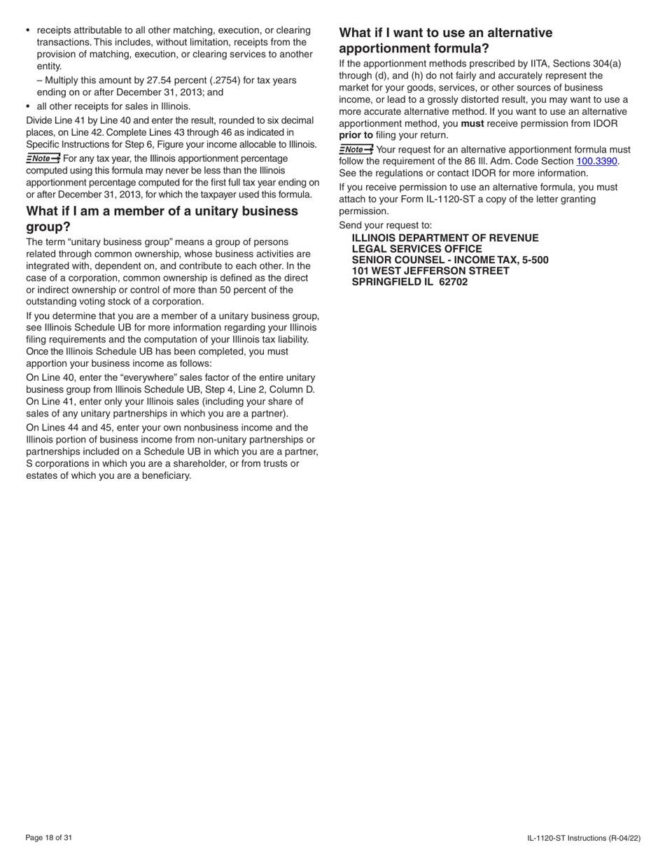 Instructions for Form IL-1120-ST Small Business Corporation Replacement Tax Return - Illinois, Page 18
