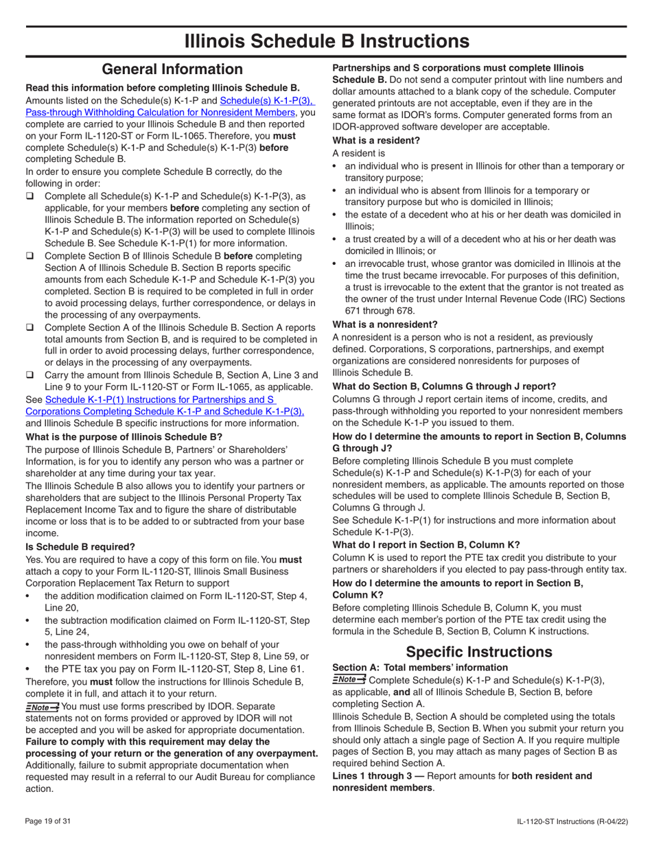 Instructions for Form IL-1120-ST Small Business Corporation Replacement Tax Return - Illinois, Page 19