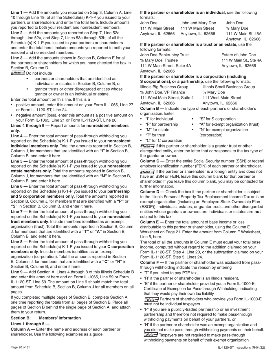 Instructions for Form IL-1120-ST Small Business Corporation Replacement Tax Return - Illinois, Page 20