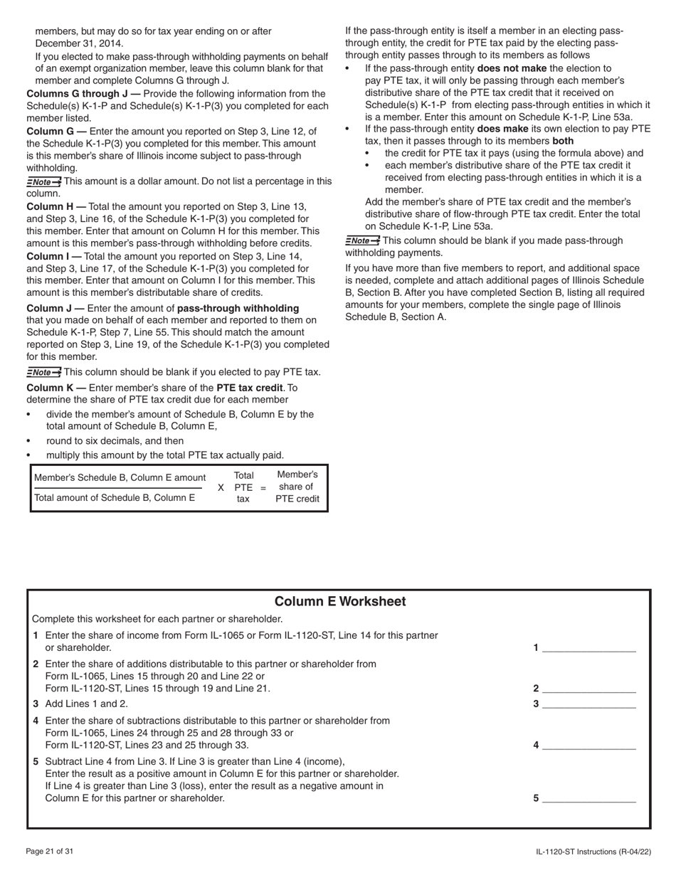 Instructions for Form IL-1120-ST Small Business Corporation Replacement Tax Return - Illinois, Page 21