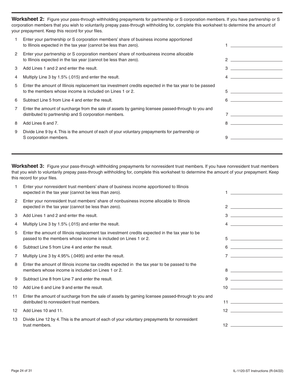 Instructions for Form IL-1120-ST Small Business Corporation Replacement Tax Return - Illinois, Page 24