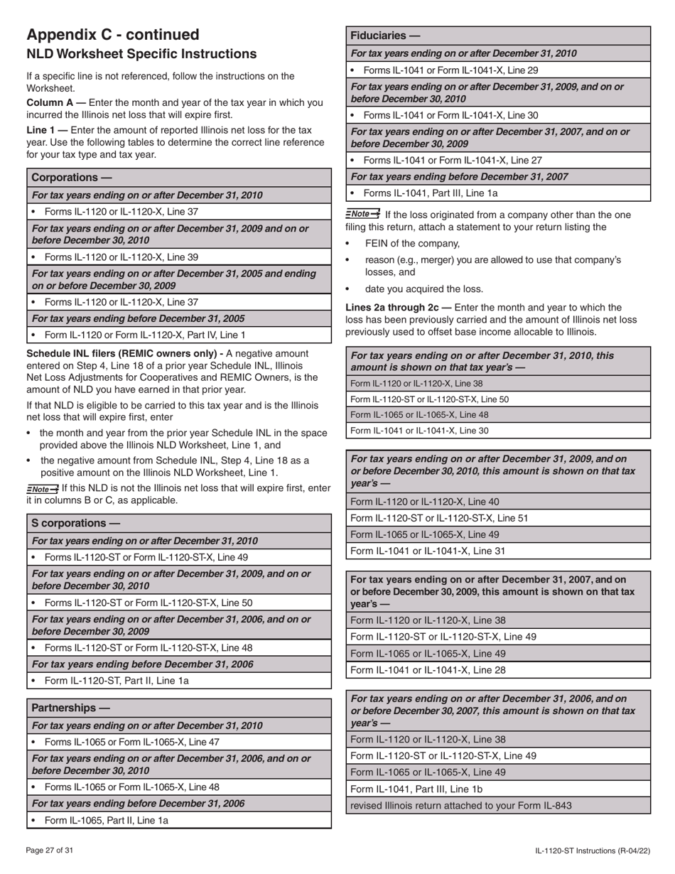 Instructions for Form IL-1120-ST Small Business Corporation Replacement Tax Return - Illinois, Page 27