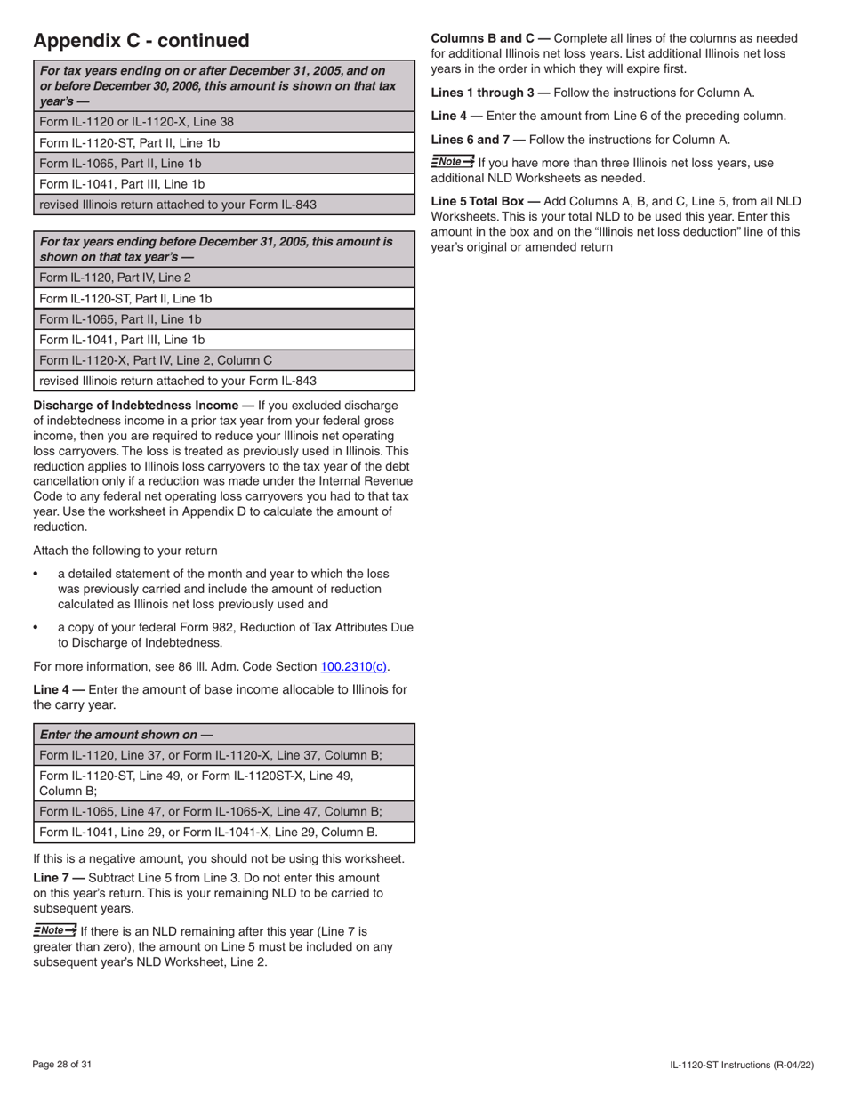 Instructions for Form IL-1120-ST Small Business Corporation Replacement Tax Return - Illinois, Page 28
