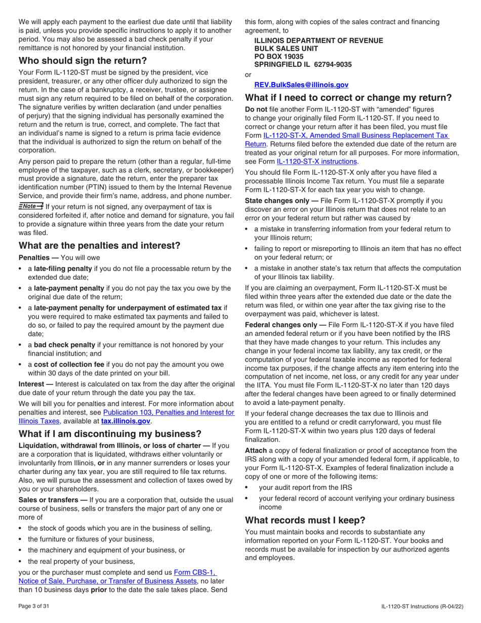Instructions for Form IL-1120-ST Small Business Corporation Replacement Tax Return - Illinois, Page 3