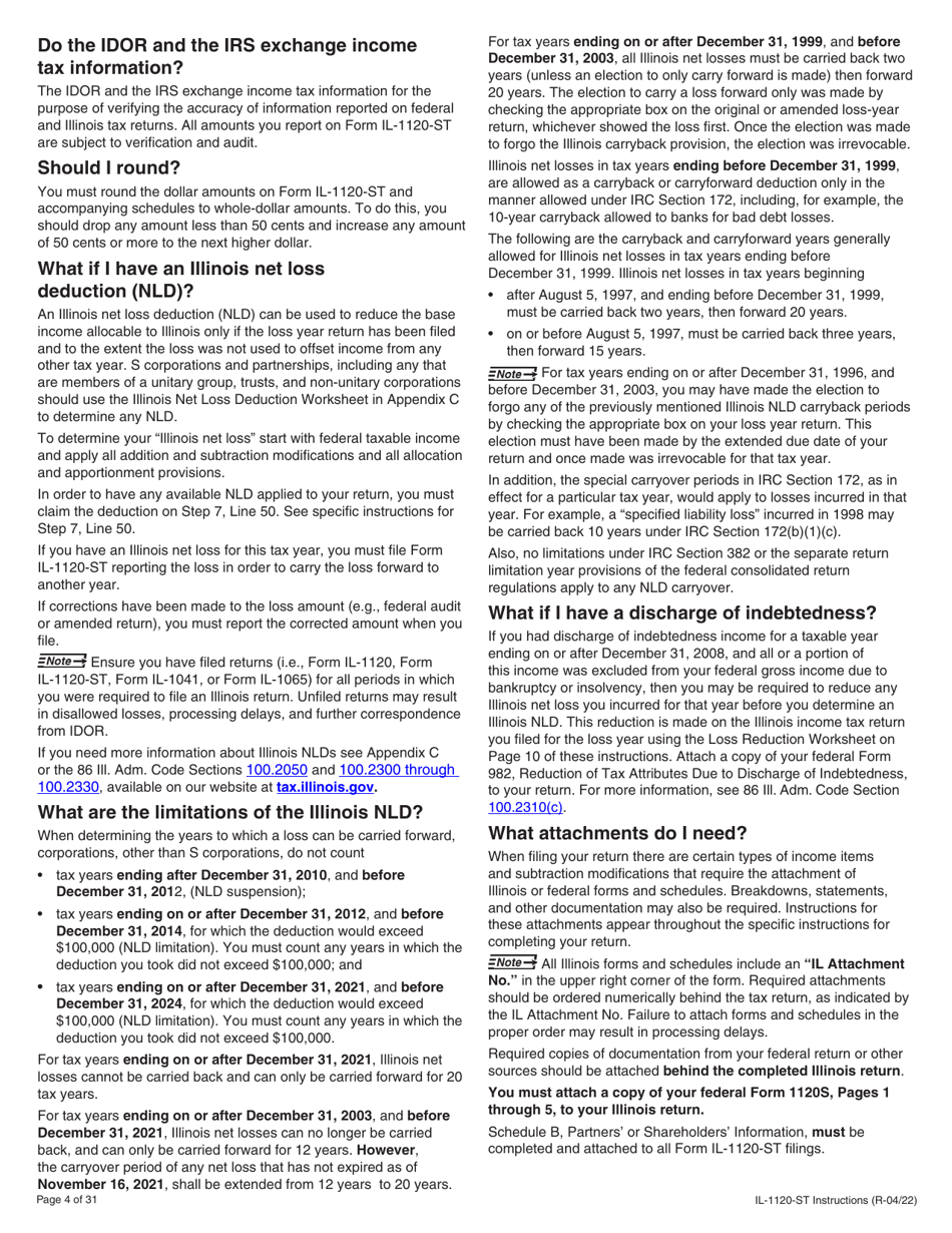 Instructions for Form IL-1120-ST Small Business Corporation Replacement Tax Return - Illinois, Page 4