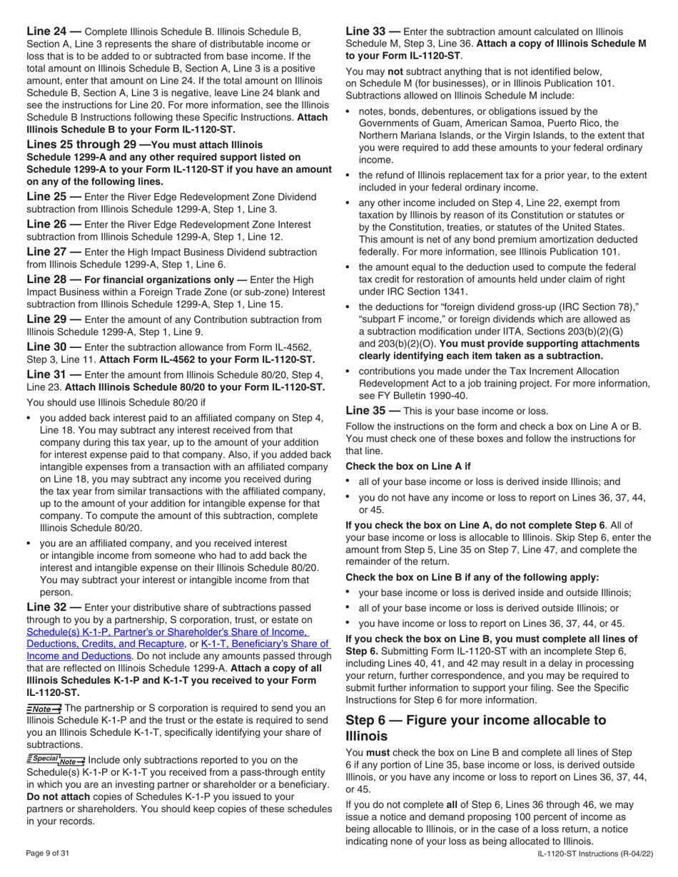Instructions for Form IL-1120-ST Small Business Corporation Replacement Tax Return - Illinois, Page 9