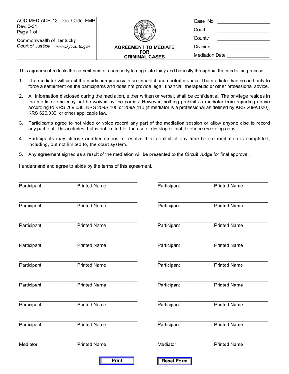 Form Aoc Med Adr 13 Fill Out Sign Online And Download Fillable Pdf Kentucky Templateroller 4529