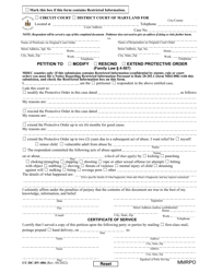 Form CC-DC-DV-006 &quot;Petition to Modify/Rescind/Extend Protective Order&quot; - Maryland
