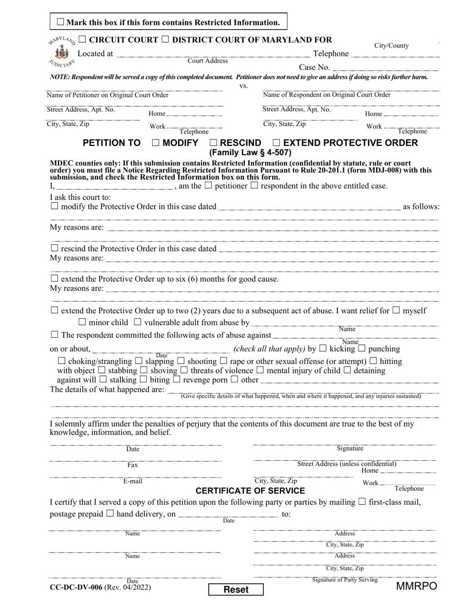 Form CC-DC-DV-006 Download Fillable PDF Or Fill Online Petition To ...