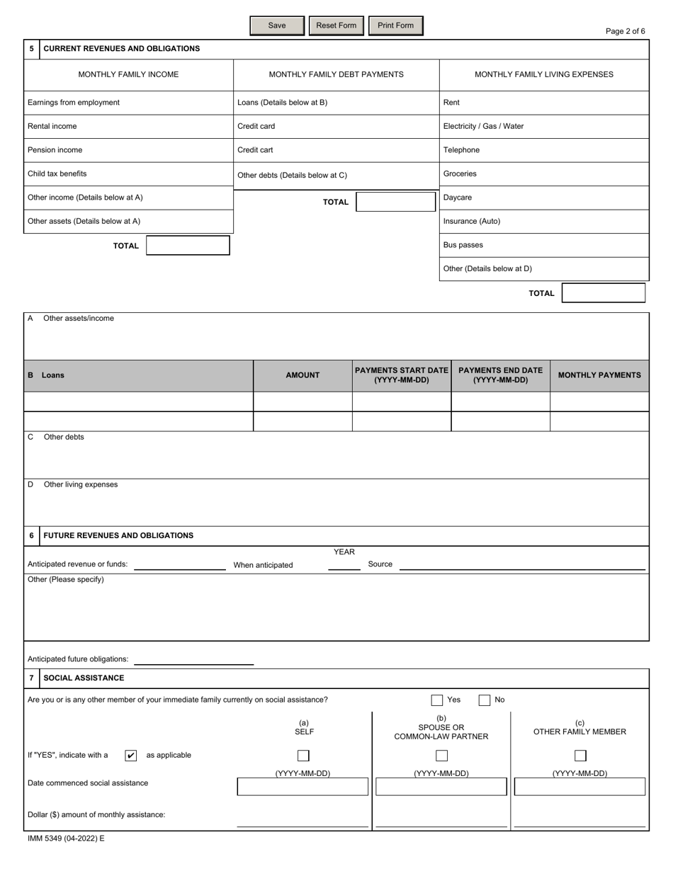 Form IMM5349 Right of Permanent Residence Fee Loan Application - Canada, Page 2