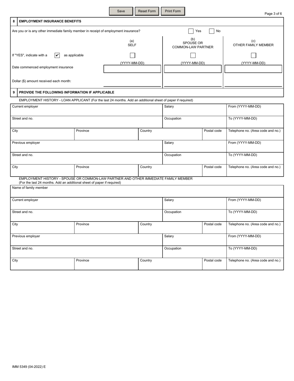 Form IMM5349 Right of Permanent Residence Fee Loan Application - Canada, Page 3