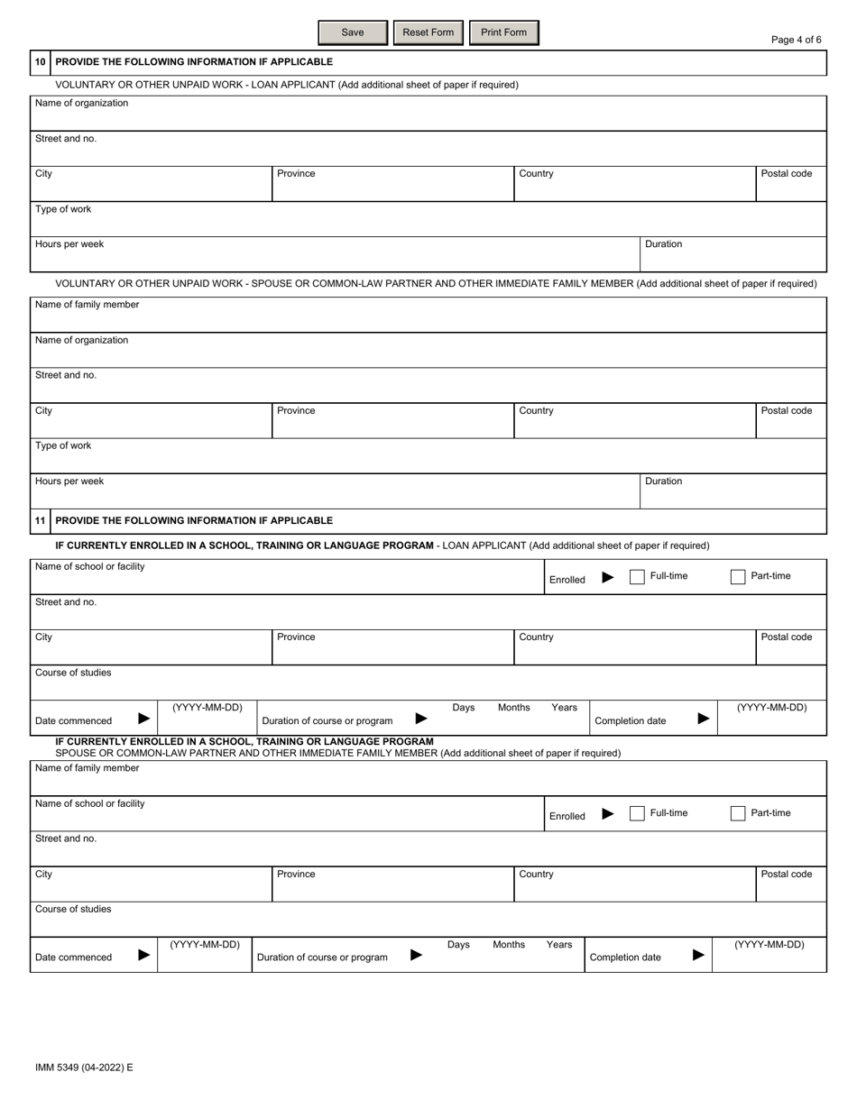 Form IMM5349 Right of Permanent Residence Fee Loan Application - Canada, Page 4