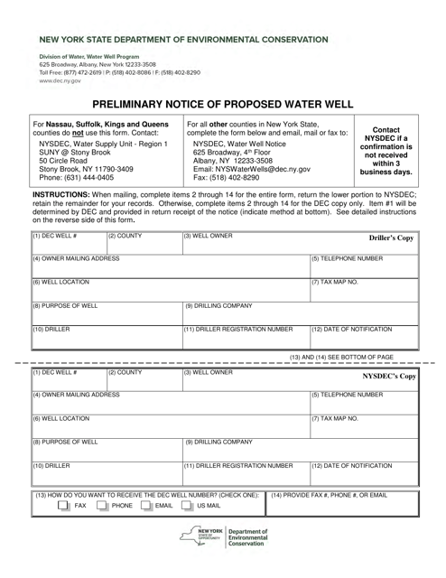 Preliminary Notice of Proposed Water Well - New York
