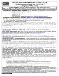 Form 735-373 Application for Annual Business Certificate as a Dismantler of Motor Vehicles or Salvage Pool Operator - Oregon