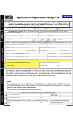Document preview: Form 735-230 Application for Replacement Salvage Title - Oregon