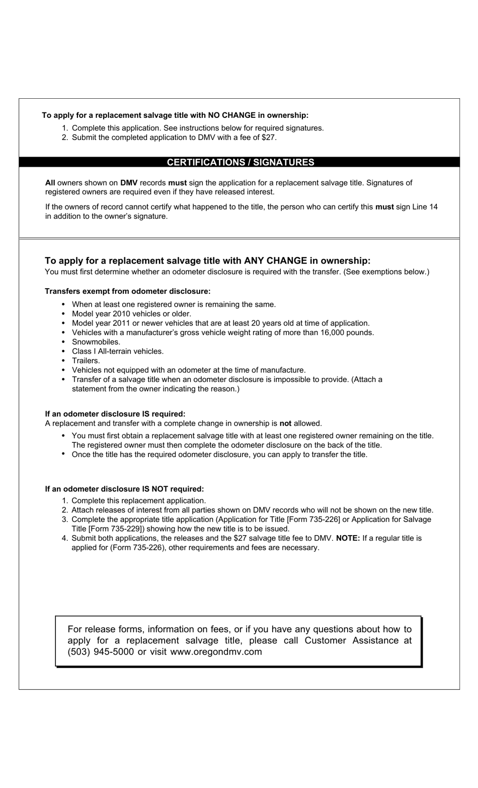 Form 735-230 Application for Replacement Salvage Title - Oregon, Page 2