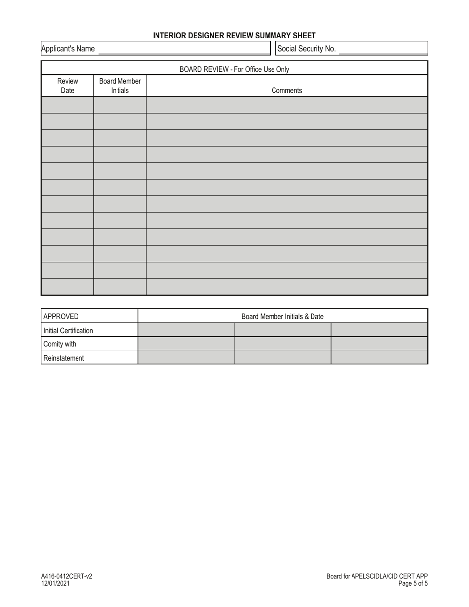 Form A416-0412CERT Interior Designer Certificate Application - Certified Interior Designers and Landscape Architects - Virginia, Page 5