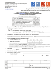 Document preview: Form A511-4122_23LIC Martial Artist/Limited Martial Artist License Application - Virginia