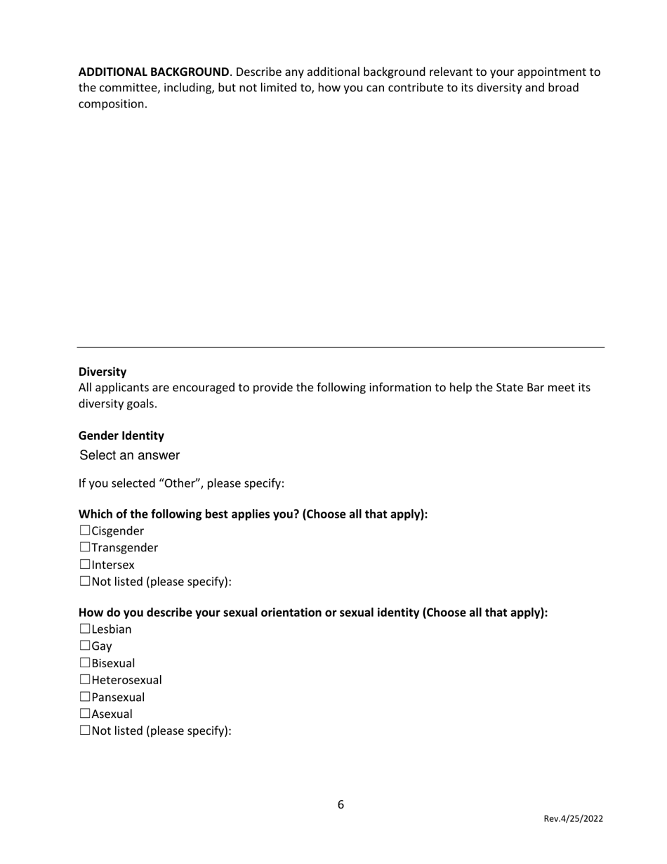 Application for Appointment to Serve on State Bar Committees - California, Page 6