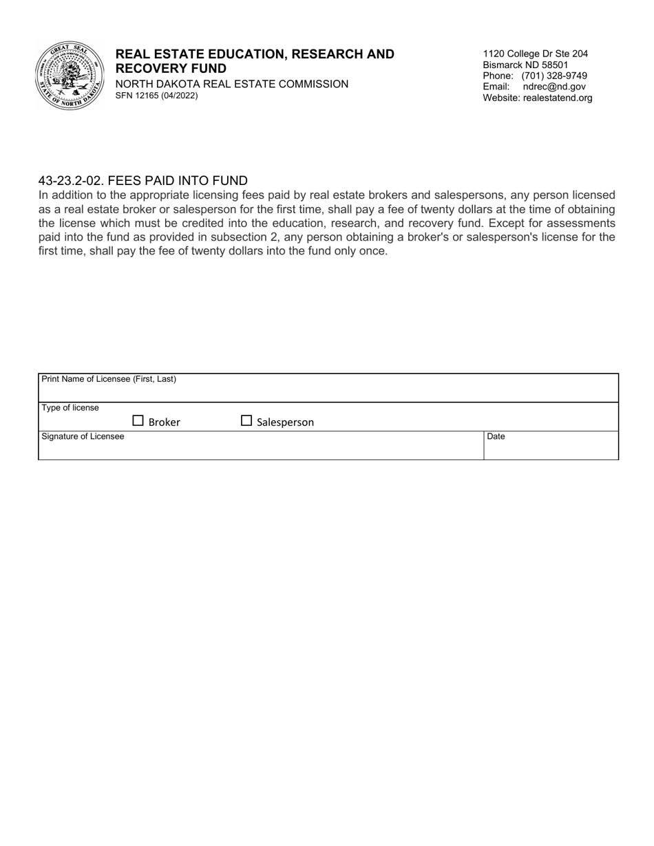 Form SFN12165 Download Fillable PDF or Fill Online Real Estate