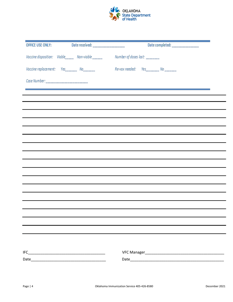 Vfc Vaccine Storage Incident Report (Vsir) - Oklahoma, Page 4