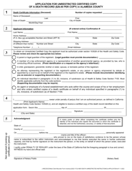 Application for Unrestricted Certified Copy of a Death Record - County of Alameda, California, Page 2