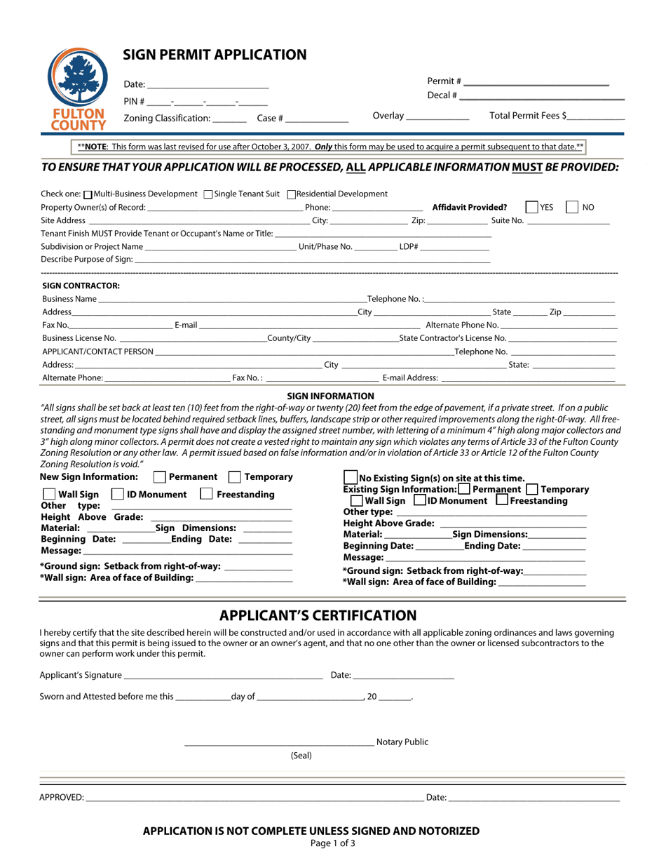 Sign Permit Application - Fulton County, Georgia (United States), Page 1