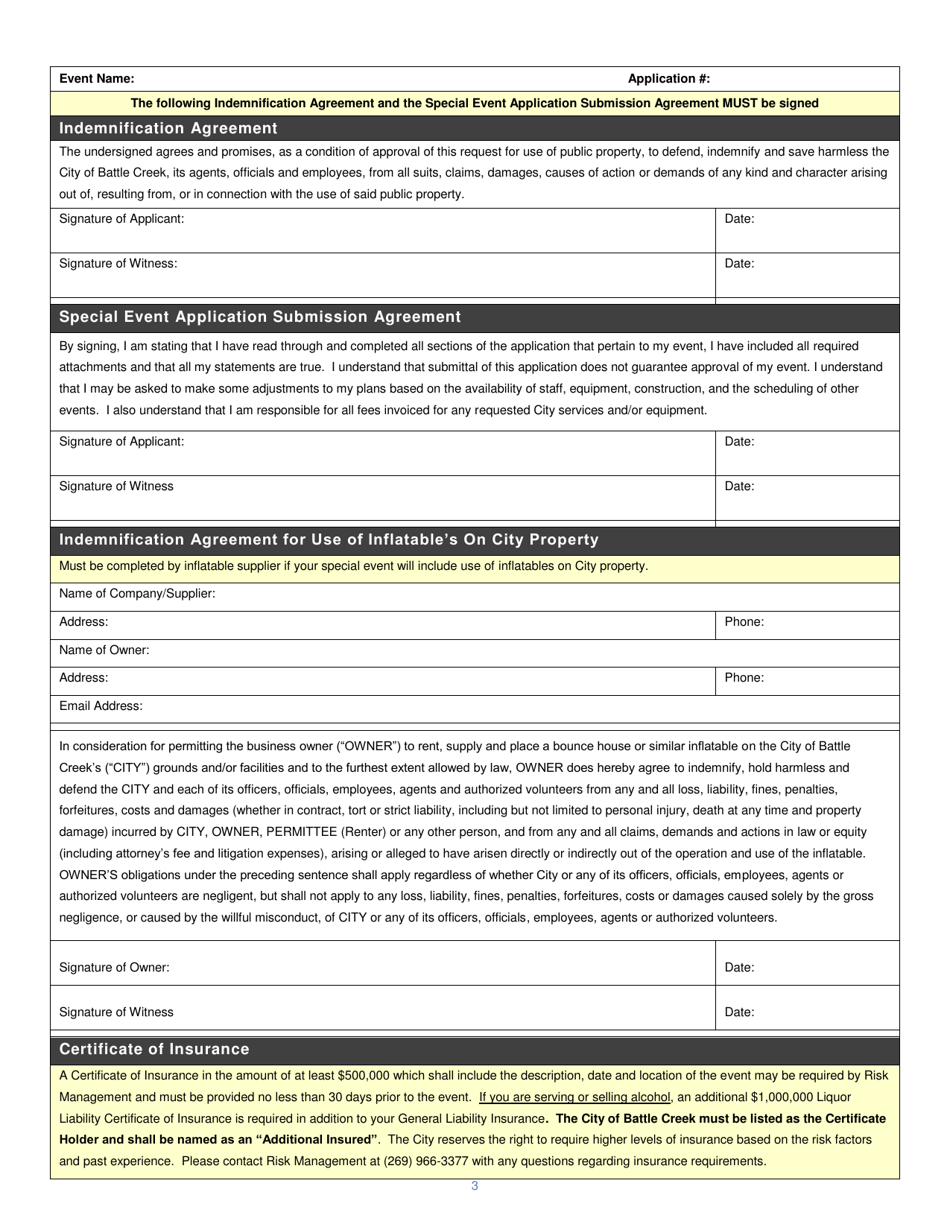 Special Event Activity Application - City of Battle Creek, Michigan, Page 3