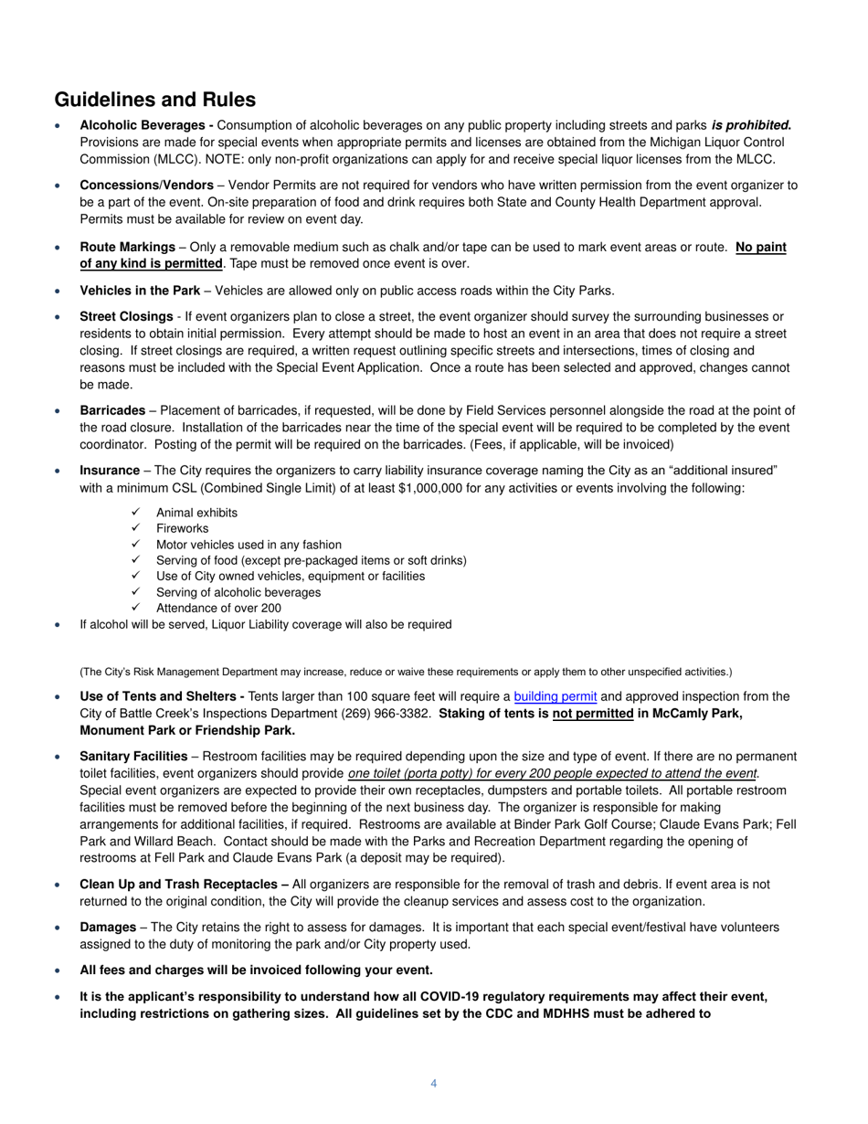 Special Event Activity Application - City of Battle Creek, Michigan, Page 4