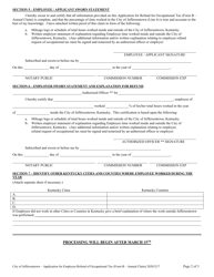 Form B Application for Employee Refund of Occupational Tax - Annual Claim - City of Jeffersontown, Kentucky, Page 2