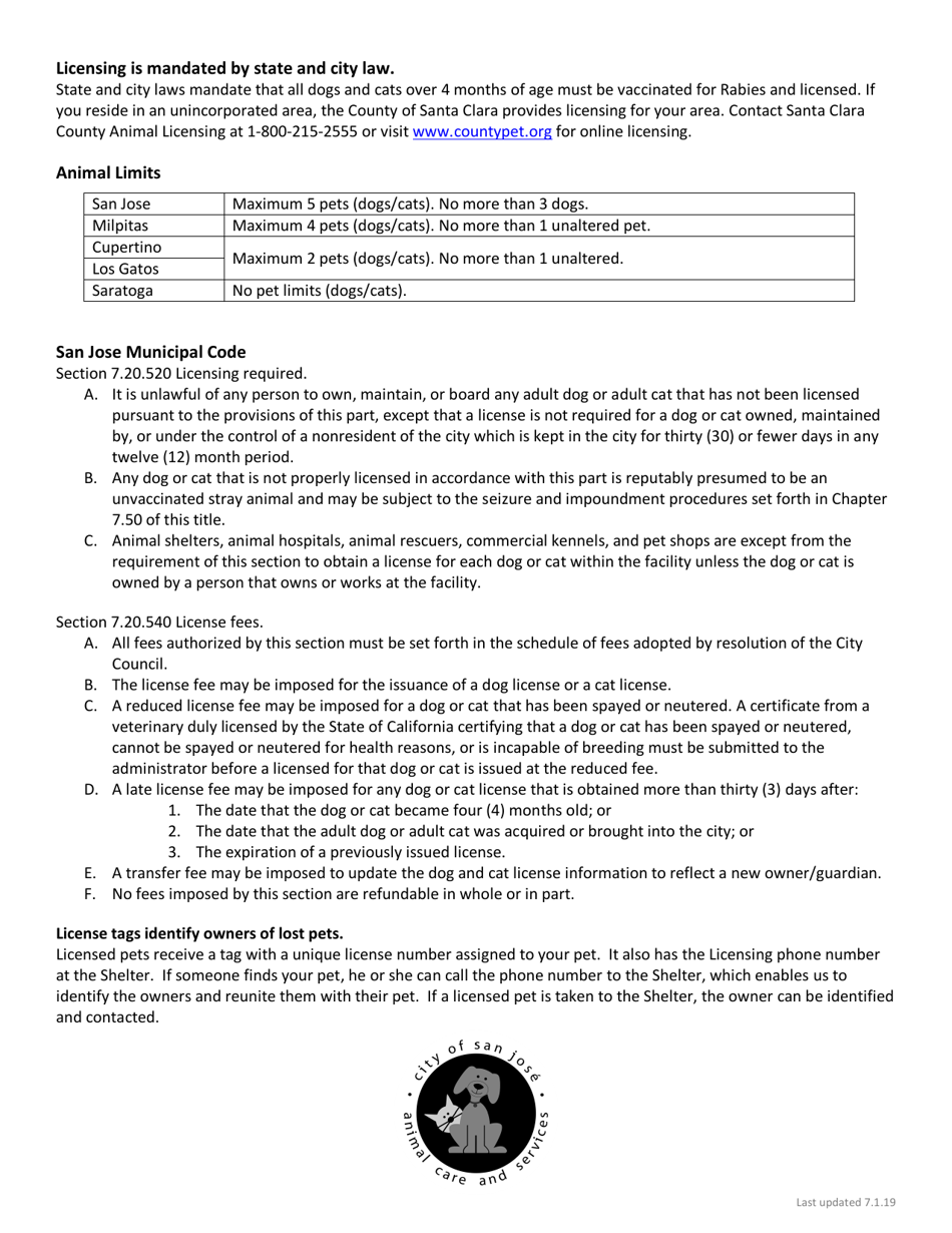 Application for Animal Licensing - City of San Jose, California, Page 2