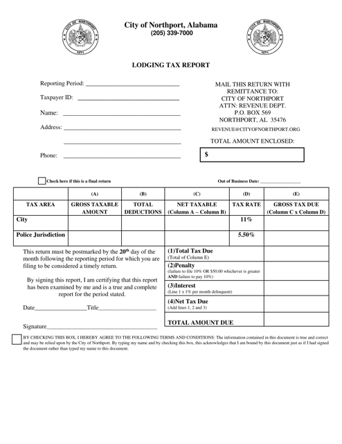 Lodging Tax Report - City of Northport, Alabama Download Pdf