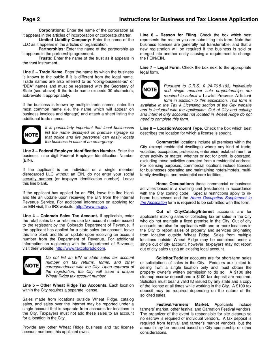 City of Wheat Ridge, Colorado Business and Tax License Application Fill Out, Sign Online and