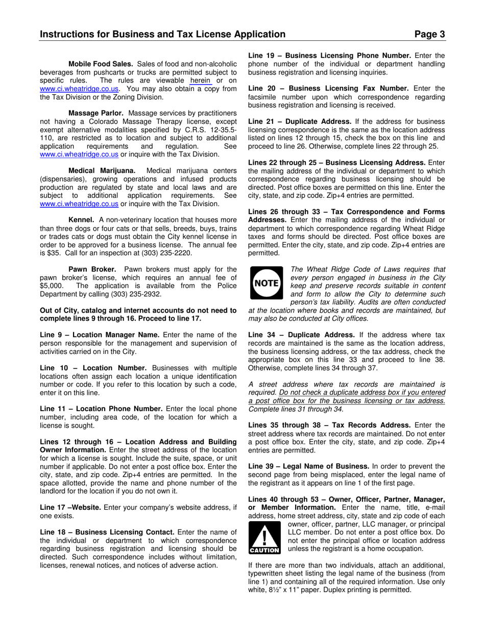 City of Wheat Ridge, Colorado Business and Tax License Application Fill Out, Sign Online and