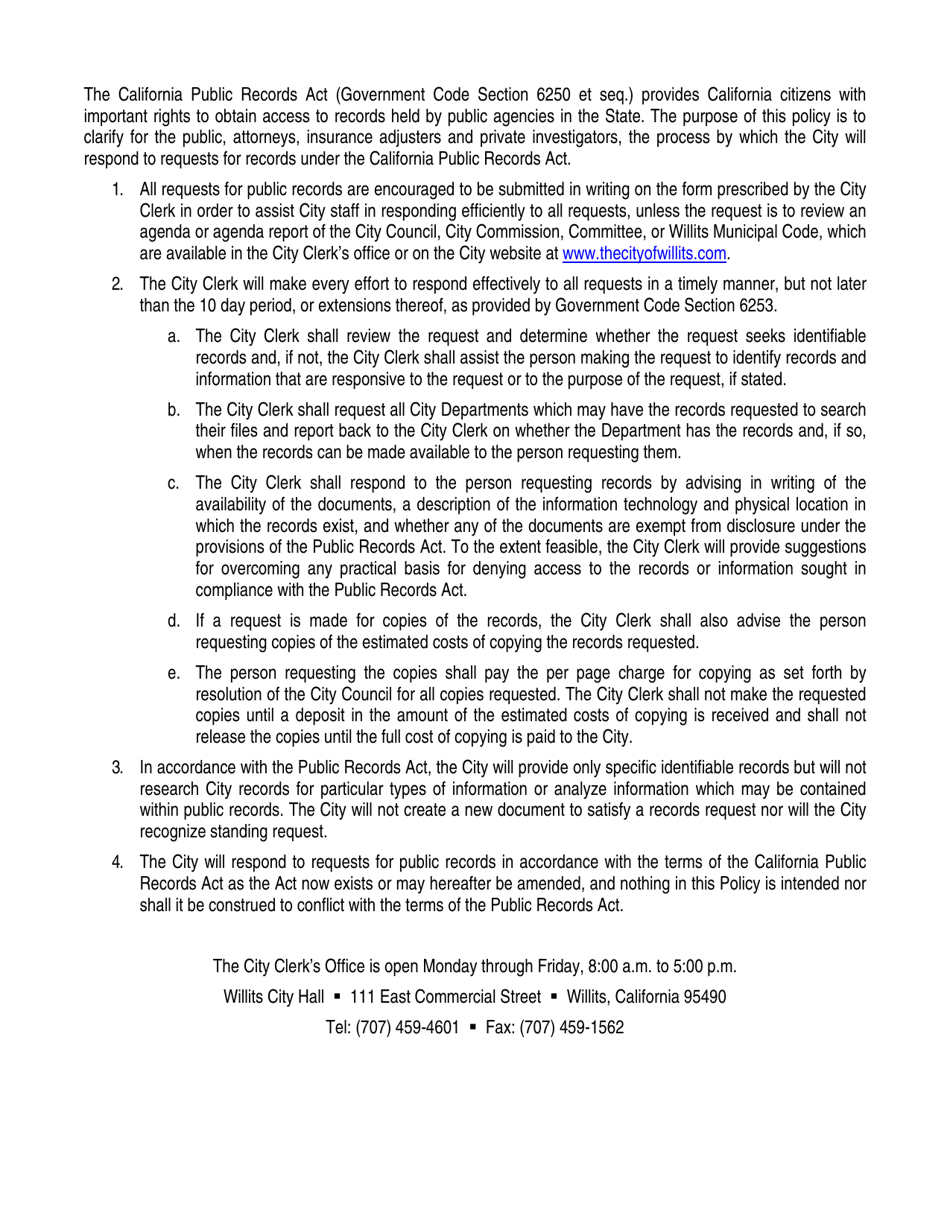 Public Records Request Form - City of Willits, California, Page 2