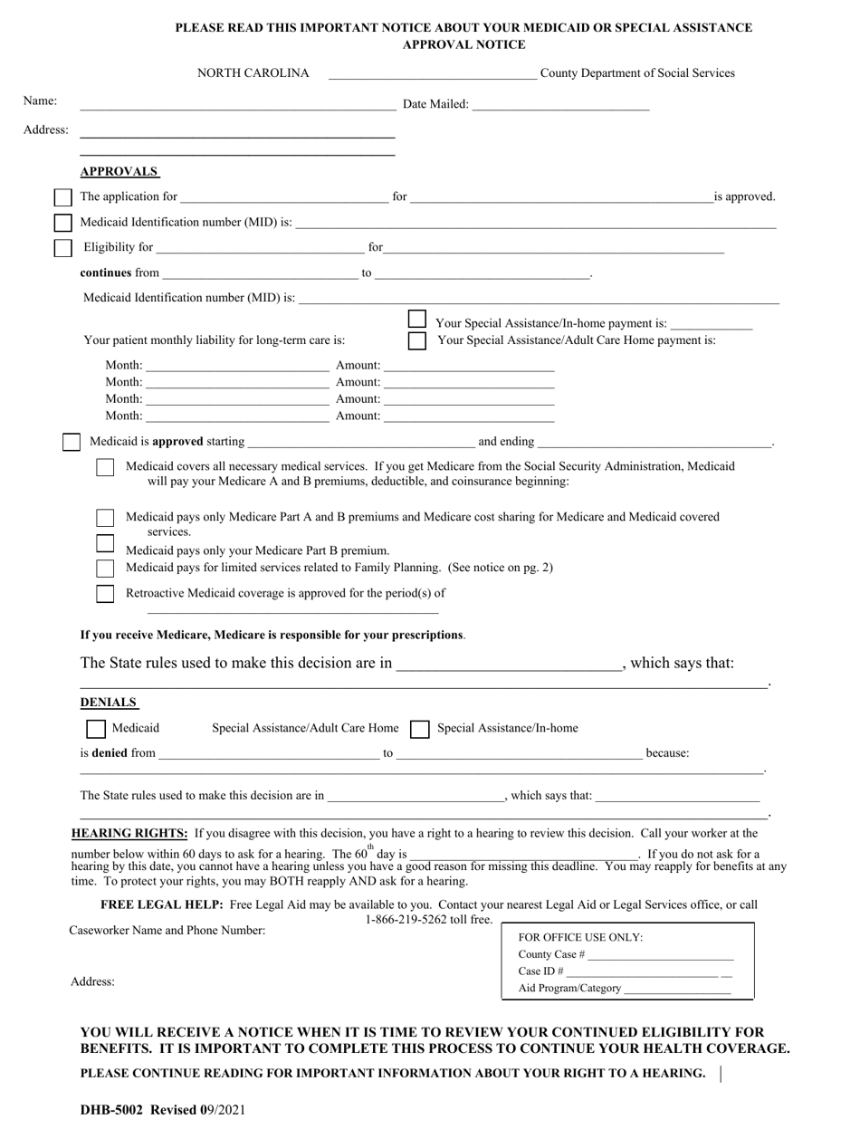 Form DHB-5002 - Fill Out, Sign Online and Download Fillable PDF, North ...