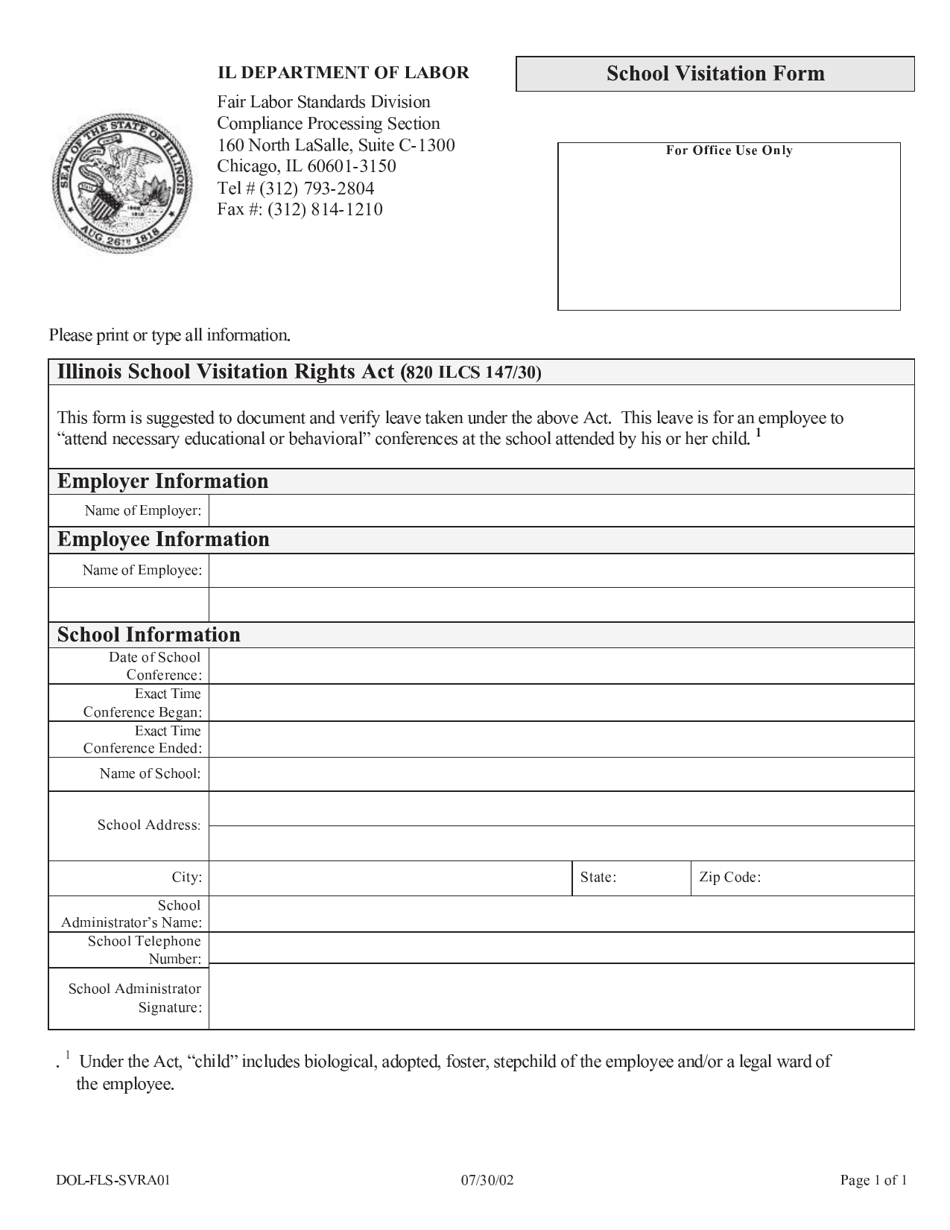 Form DOL-FLS-SVRA01 School Visitation Form - Illinois, Page 1