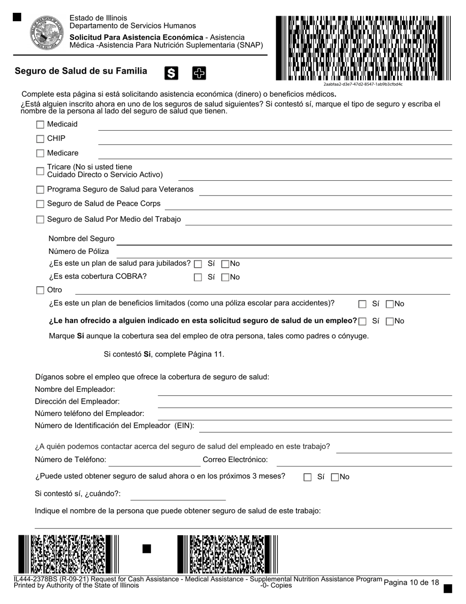 Formulario IL444-2378BS Solicitud Para Asistencia Economica - Asistencia Medica - Asistencia Para Nutricion Suplementaria (Snap) - Illinois (Spanish), Page 10