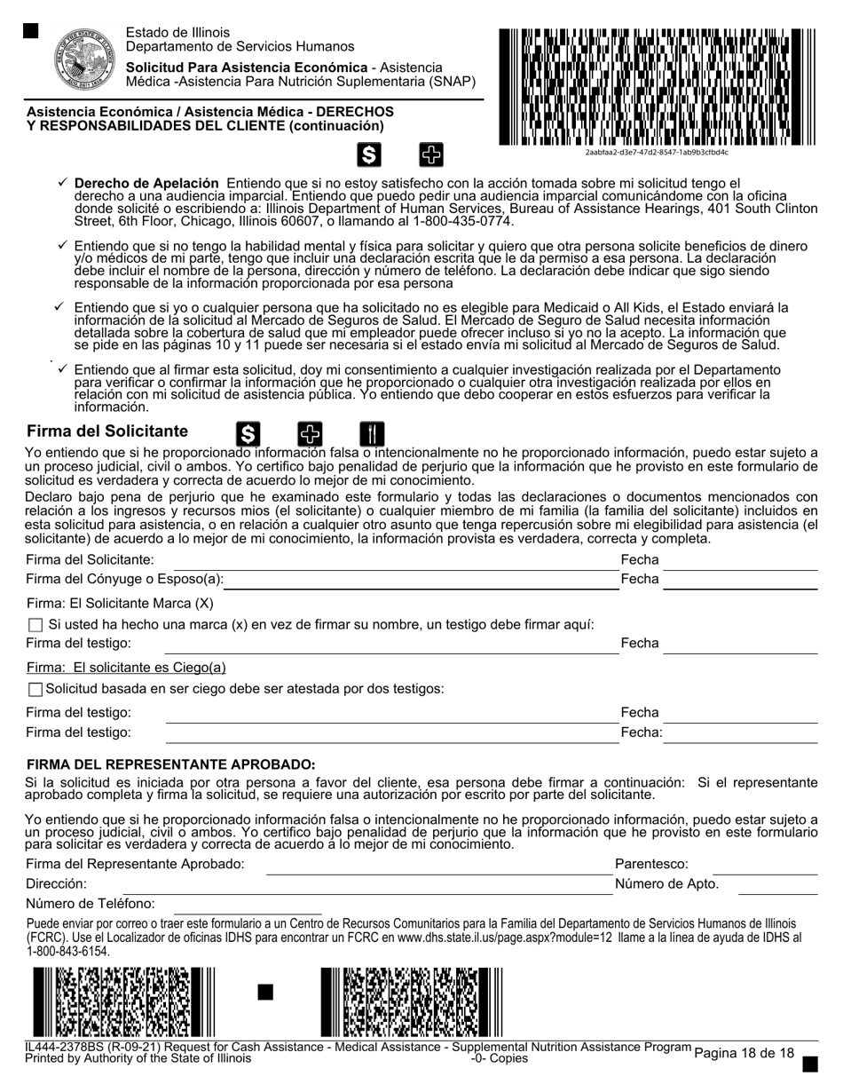 Formulario IL444-2378BS Solicitud Para Asistencia Economica - Asistencia Medica - Asistencia Para Nutricion Suplementaria (Snap) - Illinois (Spanish), Page 18