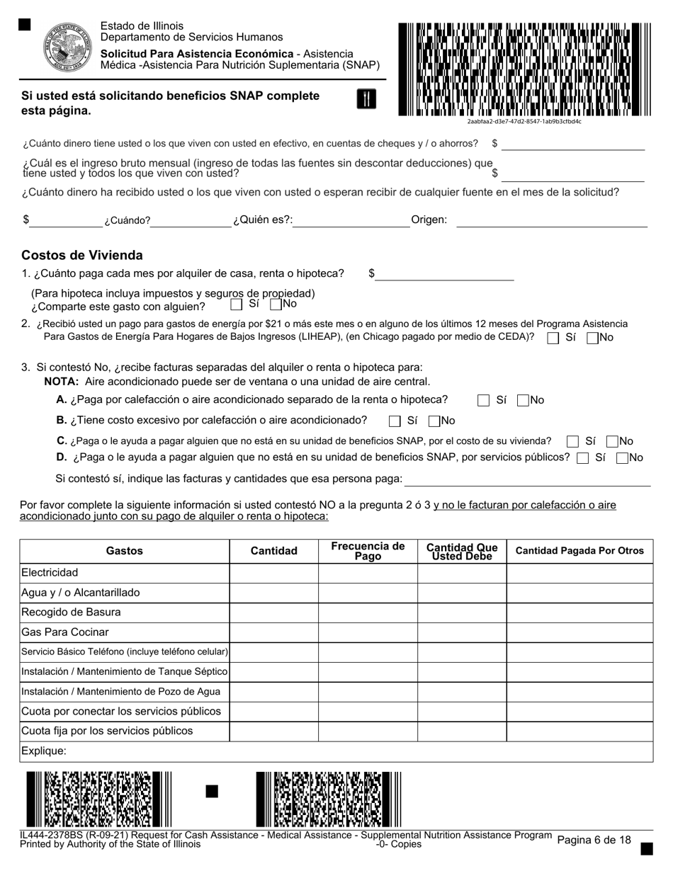 Formulario IL444-2378BS Solicitud Para Asistencia Economica - Asistencia Medica - Asistencia Para Nutricion Suplementaria (Snap) - Illinois (Spanish), Page 6