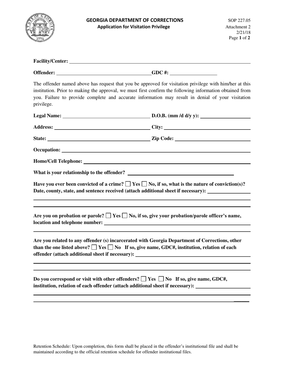 Attachment 2 Application for Visitation Privilege - Georgia (United States), Page 1