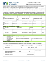 Adopted Person&#039;s Request for Original Birth Record Information - Minnesota