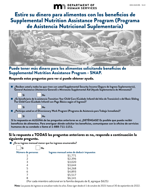 Formulario DHS-3529-SPA Estire Su Dinero Para Alimentos Con Los Beneficios De Programa De Asistencia Nutricional Suplementaria (Snap) - Minnesota (Spanish)