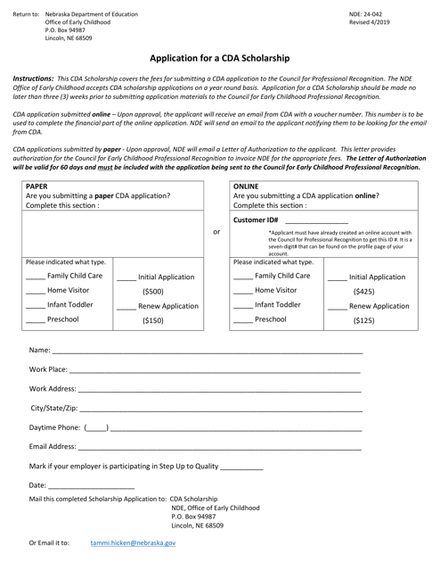 Form NDE24-042 Application for a Cda Scholarship - Nebraska