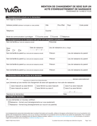 Document preview: Forme YG6471FQ Mention De Changement De Sexe Sur Un Acte D'enregistrement De Naissance - Personnes De 16 Ans Et Plus - Yukon, Canada (French)