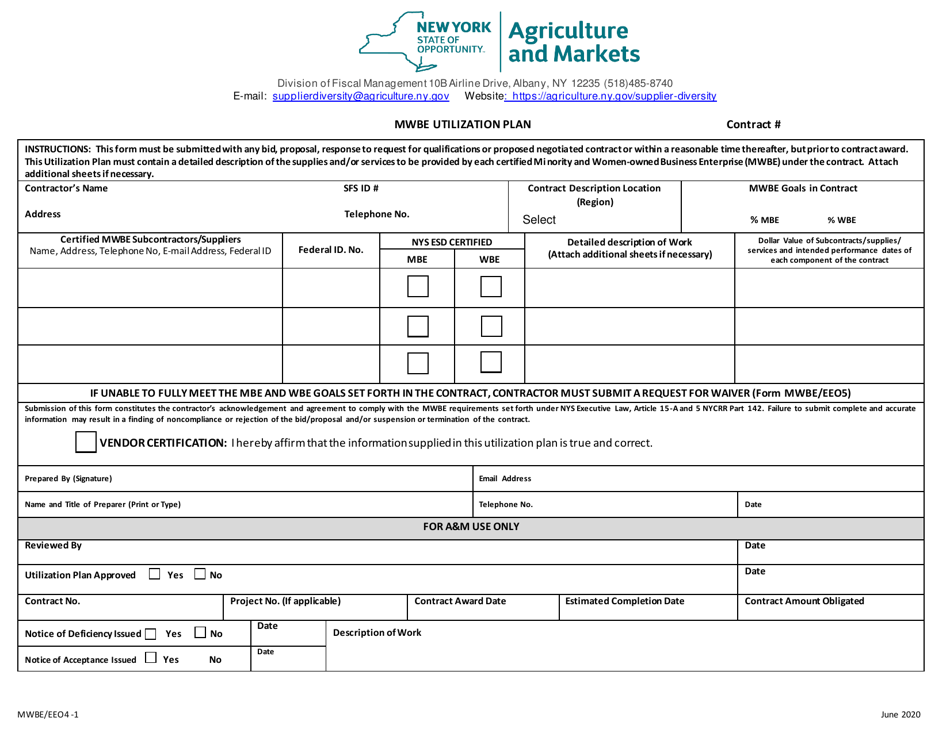 Form MWBE / EEO4 Mwbe Utilization Plan - New York, Page 1
