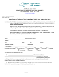 Document preview: Manufacturer/Producer of Non-prepackaged Halal Food Registration Form - New York