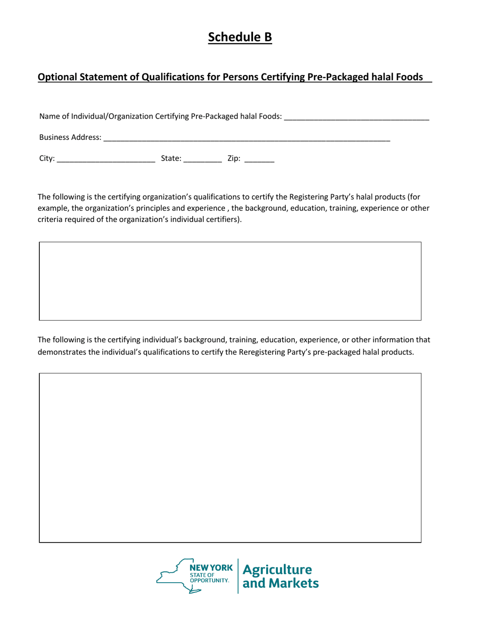 Registration Form for Manufacturer / Producer / Distributor / Packer / Repacker of Packaged Halal Food for Sale - New York, Page 3