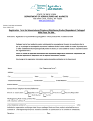 Document preview: Registration Form for Manufacturer/Producer/Distributor/Packer/Repacker of Packaged Halal Food for Sale - New York