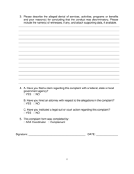 Americans With Disabilities Act Complaint Form - New York, Page 2